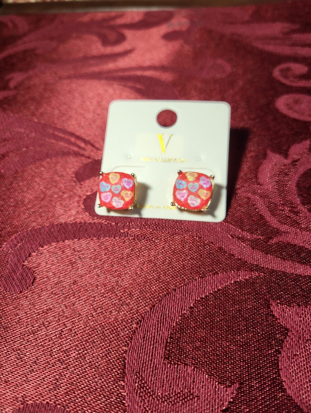 V Foxy Collection Red Conversation Heart Stud Earrings